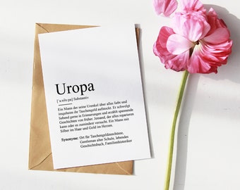 KARTE "UROPA" Definition | Bedanken Bester Großvater Geschenk Postkarte Baby Grußkarte Weihnachten Geburtstag Duden Kleinigkeit