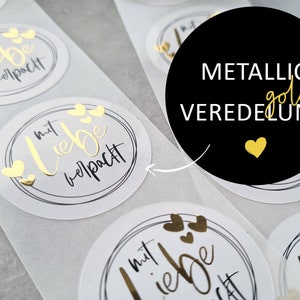ADESIVO EMBALADO com amor Ouro | Embalagem de adesivos metálicos feitos à mão, obrigado, etiqueta, embalagem para presente, etiqueta para presente