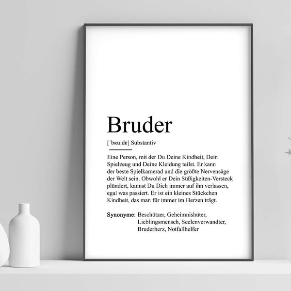 Poster "BRUDER" | Definition Bedanken Bruderherz Geschenk Schwangerschaft Vorfreude Geburtstag Kunstdruck Familie Duden Weihnachtsgeschenk