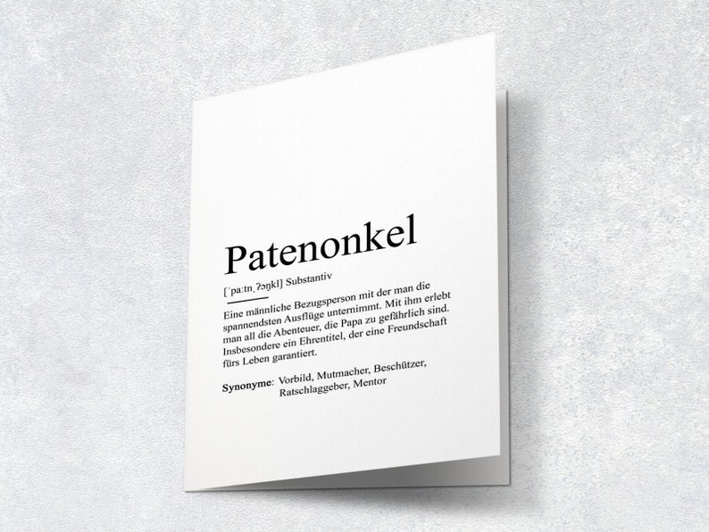 KARTE PATENONKEL Definition Verkündung Geschenk Ankündigung Baby Schwangerschaft Vorfreude Taufpate Pate Bedanken Petter Taufe Bild 4