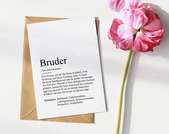 KARTE "BRUDER" Definition | Bedanken Bruderherz Geschenk Ankündigung Baby Schwangerschaft Vorfreude Geburtstag Familie Kleinigkeit