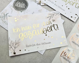 KARTE "GEZAUBERT" Gold | Bestellung Bedanken Thank you Handgemacht Liebe Verpacken Kleinunternehmer Selbstständig Verpackungsliebe Rosegold