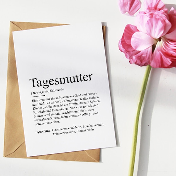 KARTE "TAGESMUTTER" Definition | Bedanken Kind Geschenk Betreuer Hort Kindergarten Betreuung Eltern Kleinigkeit Geschenkidee