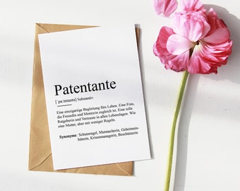 KARTE "PATENTANTE" Definition | Verkündung Geschenk Ankündigung Baby Schwangerschaft Vorfreude Taufpatin Patin Bedanken Gotti Taufe