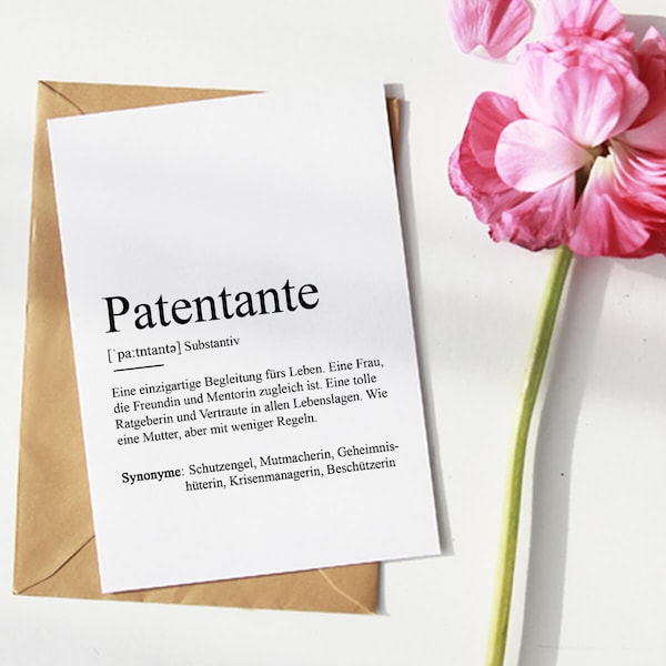 KARTE "PATENTANTE" Definition | Verkündung Geschenk Ankündigung Baby Schwangerschaft Vorfreude Taufpatin Patin Bedanken Gotti Taufe