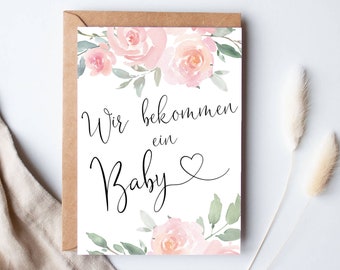 CARD "BABY" Rose | Annuncio di gravidanza Annuncio di regalo Cartolina Nonni Annuncio di gravidanza Fratelli