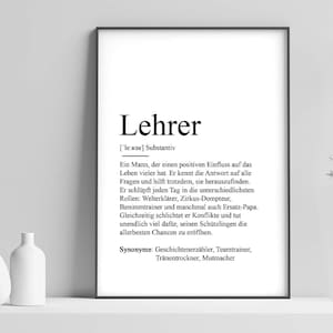 Poster &quot;LEHRER&quot; Definition | Grundschule Geschenk Bedanken Kind Schule Einschulung Dankeschön Vorbild Erste Klasse Kleinigkeit Geschenkidee