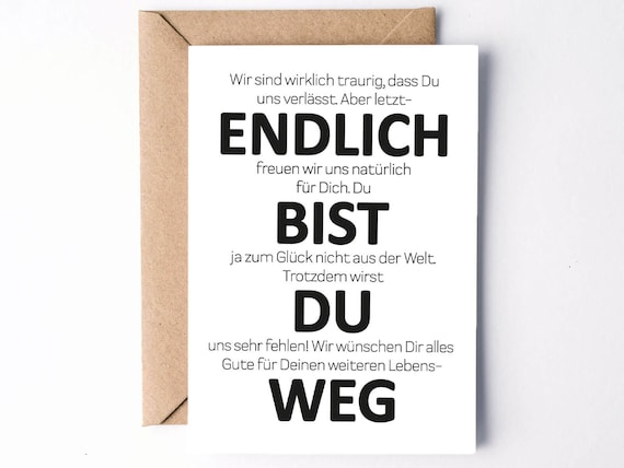 Afscheidskaart met grappige spreuk, kaart voor nieuwe baan, afscheid