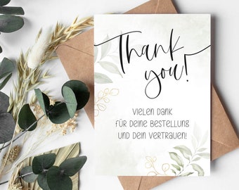 DANKESKARTE Greenery | Bestellung Bedanken Thank you Karte Handgemacht mit Liebe Verpacken Kleinunternehmer Selbstständig Verpackungsliebe