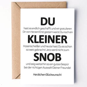KAART "Jij kleine snob" Schandalig | Grappige felicitatiekaart voor studie, masterdiploma, bachelorscriptie, middelbareschooldiploma, origineel geldgeschenk, wenskaart