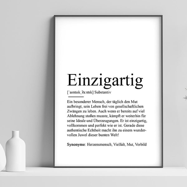 Poster "EINZIGARTIG" Definition | Mutmacher Aufmunterung Geschenk Geschenkidee Herzensmensch Freundin Trans LGBTQ+ Pride Schwul Lesbisch