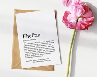 KARTE "EHEFRAU" Definition | Hochzeit Verlobung Geschenk Duden Mr & Mrs Hochzeitsgeschenk Trauzeugin Jahrestag Glücklich Valentinstag