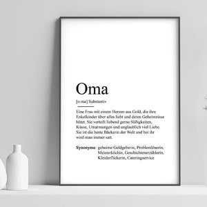 Poster "OMA" Definition | Bedanken Großmutter Geschenk Schwangerschaft Vorfreude Geburtstag Kunstdruck Beste Oma Duden Weihnachtsgeschenk