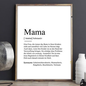 Poster MAMA Definition Bedanken Muttertag Geschenk Baby Schwangerschaft Vorfreude Geburtstag Kunstdruck Beste Mutti Weihnachtsgeschenk Bild 2