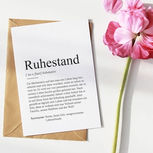 KARTE "RUHESTAND" | Definition Rente Geschenk Rentner Arbeitskollegen Abschied Kollege Kollegin Herzensmensch Grußkarte mit Briefumschlag