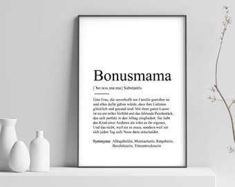 Poster "BONUSMAMA" Definition | Bedanken Muttertag Geschenk Vorfreude Geburtstag Stiefmutter Weihnachtsgeschenk Geschenkidee Beste Mama