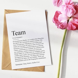 KARTE "TEAM" Definition | Grußkarte Geschenk Motivation Danke Postkarte Bedanken Guter Service Zufrieden Tolle Leistung Teamgeist