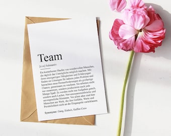 KARTE "TEAM" Definition | Grußkarte Geschenk Motivation Danke Postkarte Bedanken Guter Service Zufrieden Tolle Leistung Teamgeist