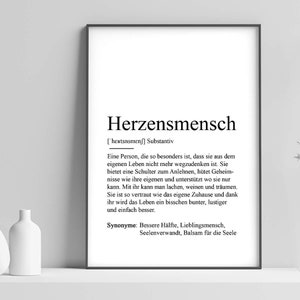 Poster "HERZENSMENSCH" Definition | Bedanken Geschenk Geburtstag Lieblingsmensch Seelenverwandte Beste Freundin Geschenkidee Kleinigkeit