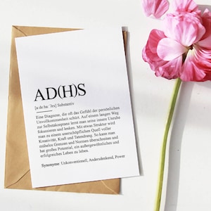 KAART “AD(H)S” Definitie | VOEG toe Diagnose Ziekte Aanmoediging Cadeau Vrolijke op Favoriete persoon Zielsverwant Beste vriend Hyperactief