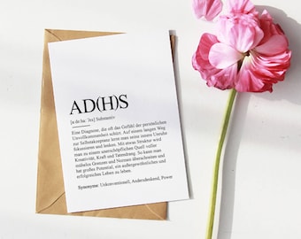 CARD “AD(H)S” Definition | ADD Diagnosis Illness Encouragement Gift Cheer Up Favorite Person Soul Mate Best Friend Hyperactive