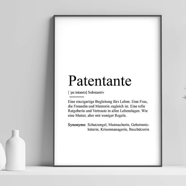 Affiche "PATENTANTE" Définition | Annonce Cadeau Bébé Grossesse Anticipation Marraine Marraine Merci petite chose