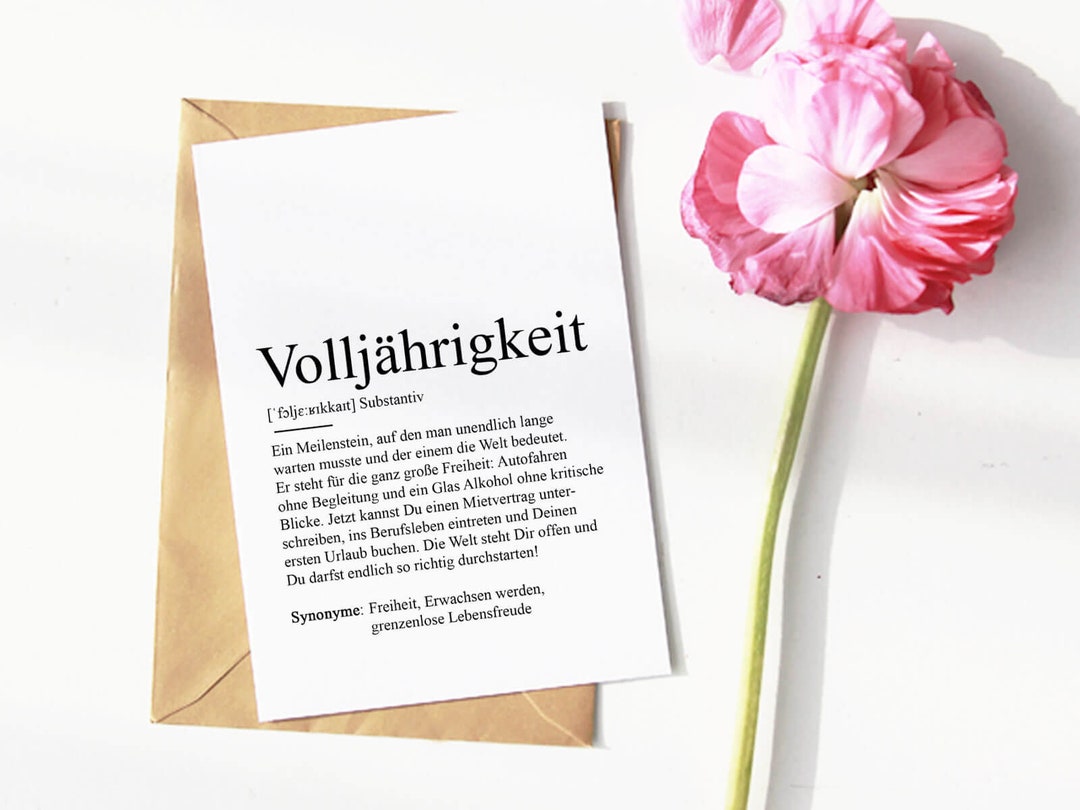 KARTE "VOLLJÄHRIGKEIT" Definition Glückwunschkarte Geburtstagskarte