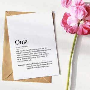 CARD "OMA" Definition | Thank you Best Grandma Grandmother Gift Announcement Baby Pregnancy Anticipation Birthday