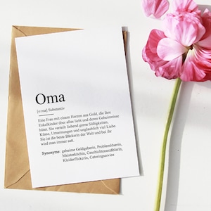 CARD "OMA" Definition | Thank you Best Grandma Grandmother Gift Announcement Baby Pregnancy Anticipation Birthday