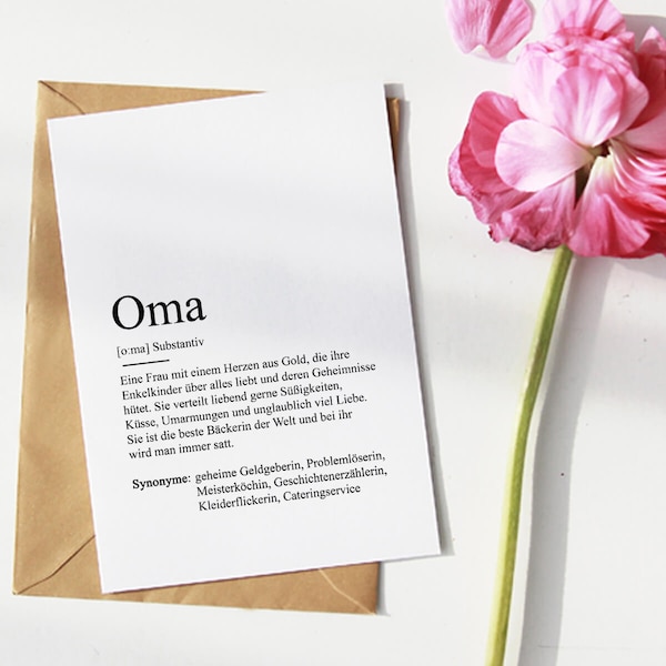 KARTE "OMA" Definition | Bedanken Beste Oma Großmutter Geschenk Ankündigung Baby Schwangerschaft Vorfreude Geburtstag