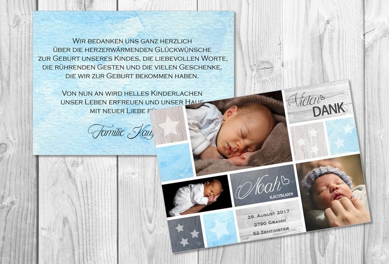 GEBURTSKARTE BABY Danksagung Geburt Grußkarte personalisiert individualisiert mit Fotos Papeterie Babyjunge Babyboy Bild 3