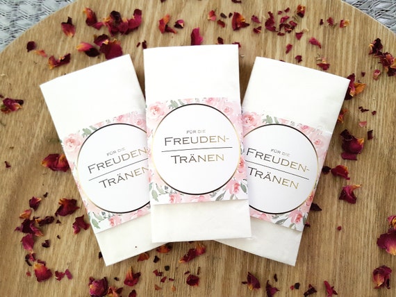 Freudentränen-Taschentuch-Set Für Hochzeiten – 48 Pergamintütchen + 48 Sticker (4 Cm), Grün-blaues Blütendesign