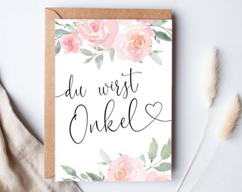 KARTE "Du wirst Onkel" Roses | Schwangerschaft Verkünden Geschenk Ankündigung Postkarte Baby Großeltern Schwangerschaftsverkündung