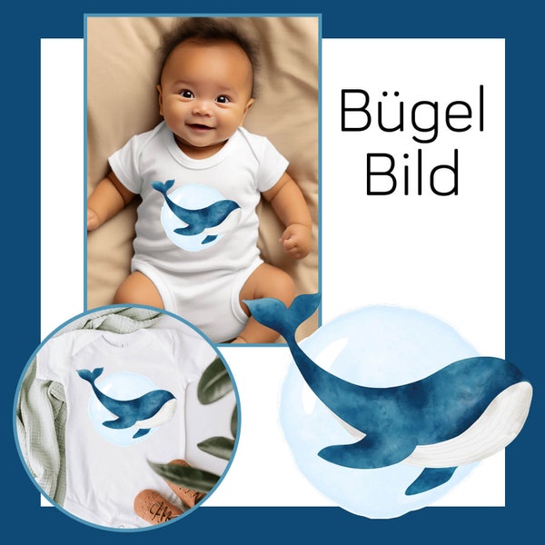 Bügelbild WAL |  Kind Maritim DIY Baby Kleidung Body aufbügeln Kleinigkeit Geschenk Bügelbild