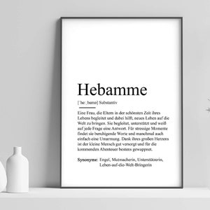 Poster "HEBAMME" Definition | Bedanken Geburt Geschenk Schwangerschaft Baby Geburtstag Kleinigkeit Geschenkidee