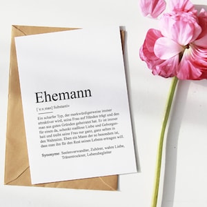 KARTE "EHEMANN" Definition | Hochzeit Verlobung Geschenk Mr & Mrs Hochzeitsgeschenk Hochzeitstag Jahrestag Glücklich Liebe Herzensmensch
