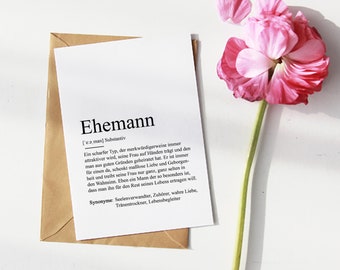 CARD &quot;HUSBAND&quot; Definition | Wedding Engagement Gift Mr & Mrs Wedding Gift Wedding Day Anniversary Happy Love Heartfelt