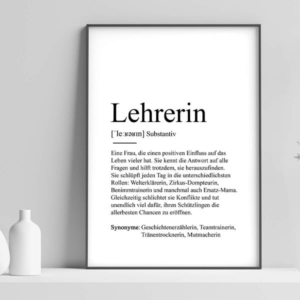 Poster "LEHRERIN" Definition | Grundschule Geschenk Bedanken Schule Einschulung Dankeschön Vorbild Erste Klasse Geschenkidee Kleinigkeit
