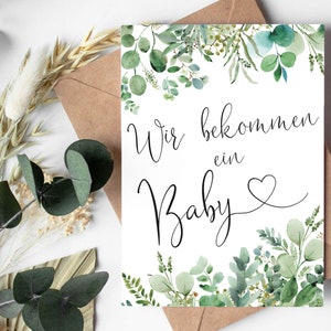 KARTE "BABY" Eucalyptus | Schwangerschaft Verkünden Geschenk Ankündigung Glückwunschkarte Baby Großeltern Schwangerschaftsverkündung