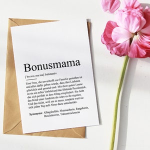 CARTE « BONUS MAMAN » Définition | Merci Fête des Mères Meilleur Cadeau Maman Annonce Bébé Grossesse Anticipation Belle-Mère
