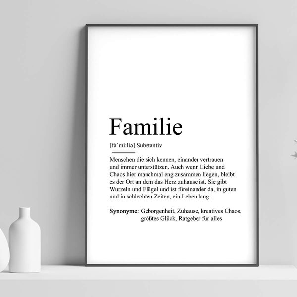 Poster "FAMILIE" | Definition Bedanken Family Geschenk Schwangerschaft Geschwister Geburtstag Kunstdruck Eltern Duden Weihnachtsgeschenk