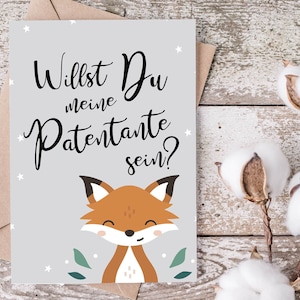 KARTE "PATIN" Fuchs | Verkündung | Geschenk | Ankündigung | Glückwunschkarte | Baby | Schwangerschaft | Vorfreude | Patentante | Taufpatin