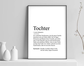 Poster "TOCHTER" Definition | Bedanken Kind Geschenk Schwangerschaft Vorfreude Geburtstag Papas Prinzessin Kleinigkeit Geldgeschenk