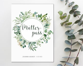 MUTTERPASS HÜLLE Eucalyptus | Schwangerschaft | Geburt | personalisierbar | individualisierbar | Schwanger | Baby | Vorfreude | Mutter