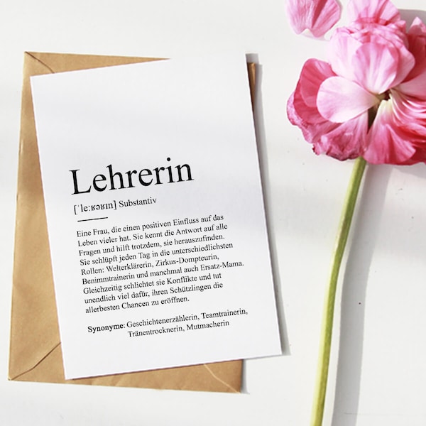 KARTE "LEHRERIN" Definition | Geschenk Grundschule Kind Schule Schulkind Dankeschön Vorbild Bedanken Danke Kleinigkeit