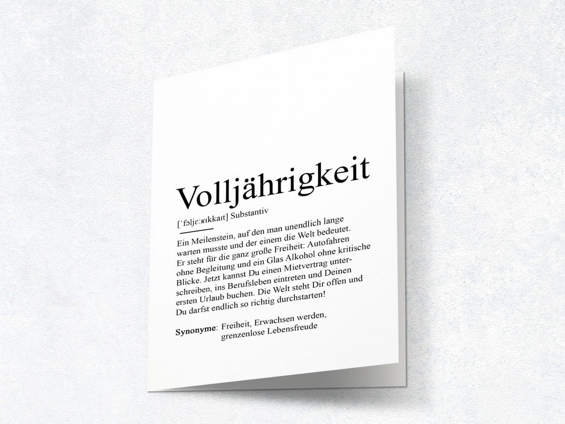 KARTE VOLLJÄHRIGKEIT Definition Glückwunschkarte Etsy.de