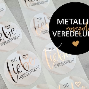 ADESIVI FATTI A MANO | Confezione adesiva Confezione fatta a mano in oro metallizzato oro rosa Etichetta adesiva di ringraziamento Confezione regalo Etichetta regalo