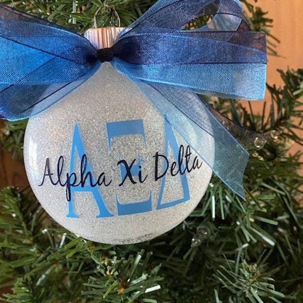 4" Alpha Xi Delta Sorority Glitter Christmas Ornament