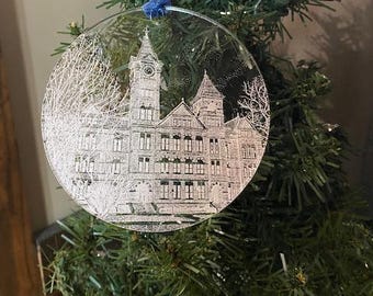 Auburn University 4.25" Round Engraved Acrylic Ornament/AU Christmas Ornament/Auburn Ornament/Samford Hall Ornament