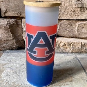 Auburn/Auburn University/AU Glass Tumbler with Bamboo Lid and Straw Available in 2 Sizes
